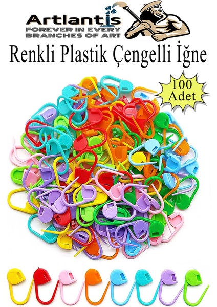 Plastik Çengelli Iğne 100 Lü 1 Paket Örgü Ayracı Renkli Oval Çengelli Iğne Klips Ilmek Sabitleyici Belirleyici Ip Tutucu