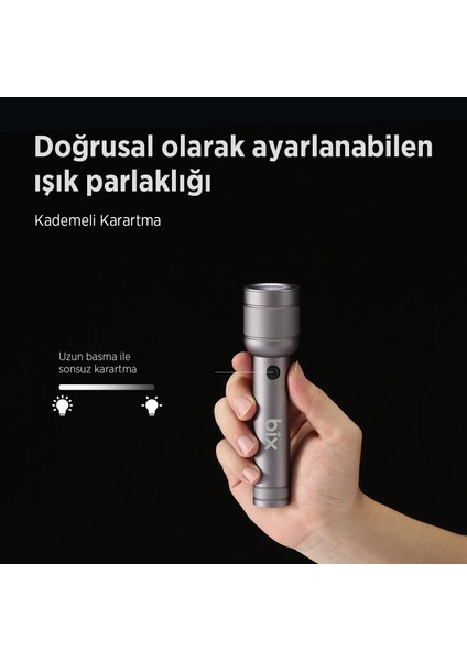 Flashlight BX2186FL 3W Led, Max. 910 Lümen Parlaklık ve 300 Metreye Kadar Menzilli, Şarj Edilebilir Çok Modlu Kompakt El Feneri