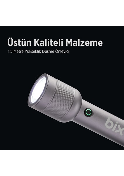 Flashlight BX2186FL 3W Led, Max. 910 Lümen Parlaklık ve 300 Metreye Kadar Menzilli, Şarj Edilebilir Çok Modlu Kompakt El Feneri