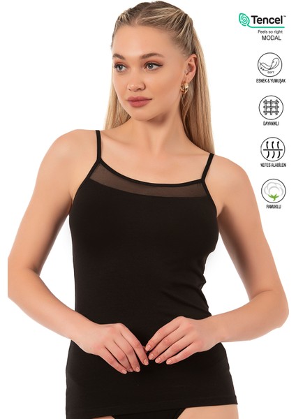 Özkan 26819 Kadın Pamuklu Modal Tül Detaylı İnce Askılı Atlet