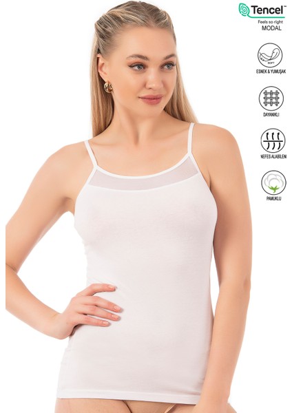 Özkan 26819 Kadın Pamuklu Modal Tül Detaylı İnce Askılı Atlet