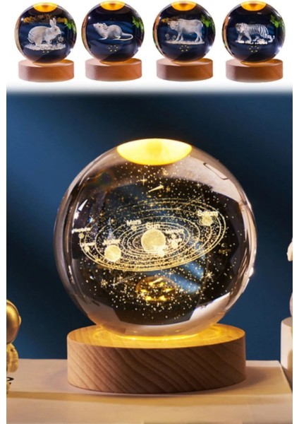 Cam Lamba Gezegenler Figürlü USB Gece Işığı LED Kristal Top Masa Lambası Şık Tasarım Kaliteli Lamba fırsatları
