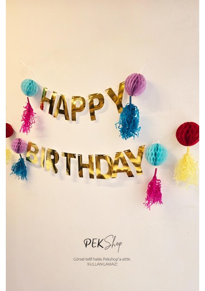 Petekli Püsküllü Gold Happy Birthday Banner Süs Seti Doğum Günü Duvar Süsü fiyatları