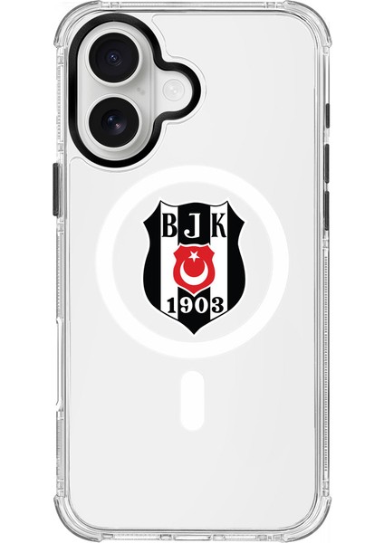 Apple iPhone 16 Beşiktaş Magsafe Logo Şeffaf Telefon Kılıfı