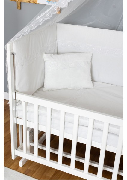 Ahşap Beşik Anne Yanı Beşik Beyaz 70X130 - Beyaz Güpür Uyku Seti + Yataklı modelleri