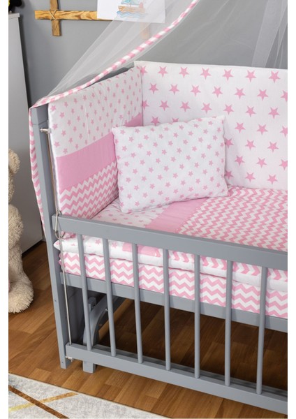 Ahşap Beşik Anne Yanı Beşik Gri 60X120 - Pembe Yıldız Tek Yastık Uyku Seti + Yatak modelleri