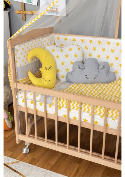 Ahşap Beşik Anne Yanı Beşik Organik (Boyasız) 60X120 - Sarı Yıldız Uyku Seti Yatak Tekerlekli modelleri