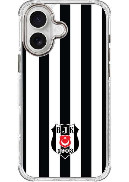 Apple iPhone 16 Beşiktaş Çubuklu Logo Şeffaf Telefon Kılıfı