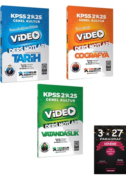2025 Kpss Atölye Serisi Genel Kültür Tarih Coğrafya Vatandaşlık Video Ders Notları 3'lü Set