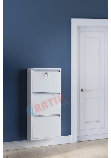 3'lü Kilitli Pratik Metal Ayakkabılık (Beyaz)