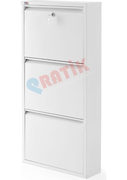 3'lü Kilitli Pratik Metal Ayakkabılık (Beyaz)