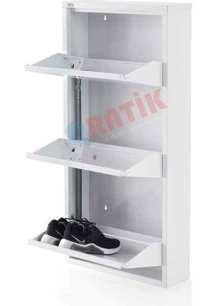 3'lü Kilitli Pratik Metal Ayakkabılık (Beyaz)