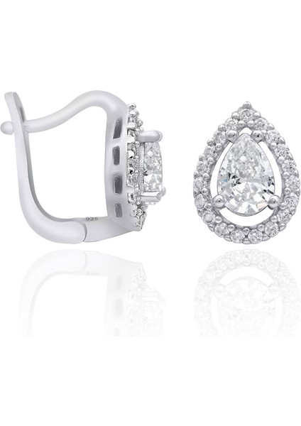 Gümüş Rodyumlu Zirkon Taşlı Damla Küpe 925 Ayar ST148