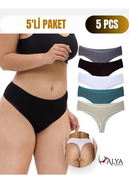 Yüksek Bel, Toparlayıcı, Tanga Külotlar - 5'li Paket Siyah, Füme, K Yeşil, Taş Rengi, Füme