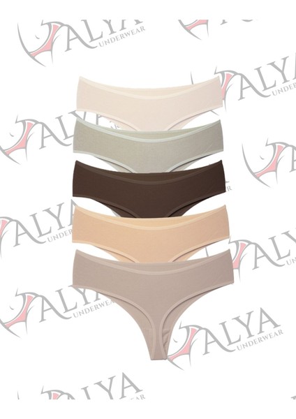 Yüksek Bel, Toparlayıcı, Tanga Külotlar - 5'li Paket - Kahve, Taş, Pudra, Bej, Açık Kahve indirimleri