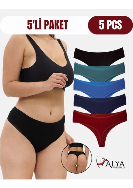 Yüksek Bel, Toparlayıcı, Tanga Külotlar - 5'li Paket Bordo, Siyah , Lacivert, K Yeşil, Indigo