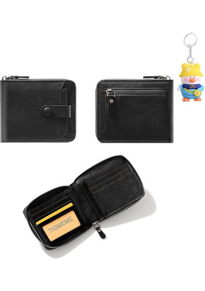 Çoklu Kart Yuvası Kısa Fermuarlı Erkek Cüzdan Büyük Kapasiteli Kart Tutucu (Yurt Dışından)