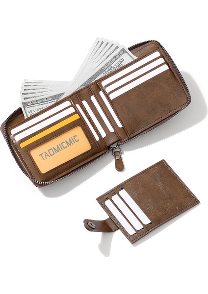 Çoklu Kart Yuvası Kısa Fermuarlı Erkek Cüzdan Büyük Kapasiteli Kart Tutucu (Yurt Dışından) modelleri