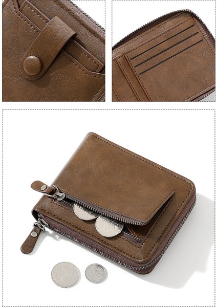 Çoklu Kart Yuvası Kısa Fermuarlı Erkek Cüzdan Büyük Kapasiteli Kart Tutucu (Yurt Dışından) fırsatları