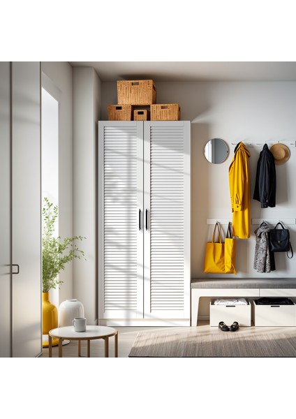 PRT-220-BEYAZ -Iki Panjur Kapaklı Portmanto