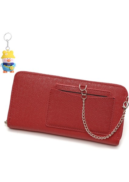 Kadın Uzun Cüzdan Düz Renkli Asılı Zincir Fermuar Büyük Kapasiteli Moda Clutch Para Cüzdanı (Yurt Dışından)