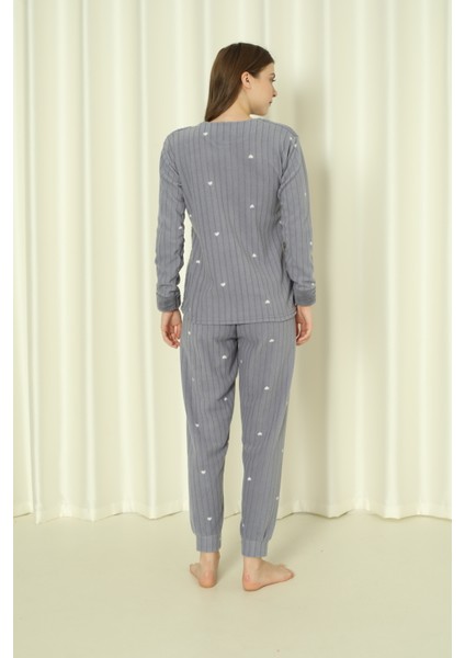 Fawn 04-3309 Peluş Welsoft Polar Kışlık Yumoş Kalpli Kedili Kadın Pijama Takımı fırsatları