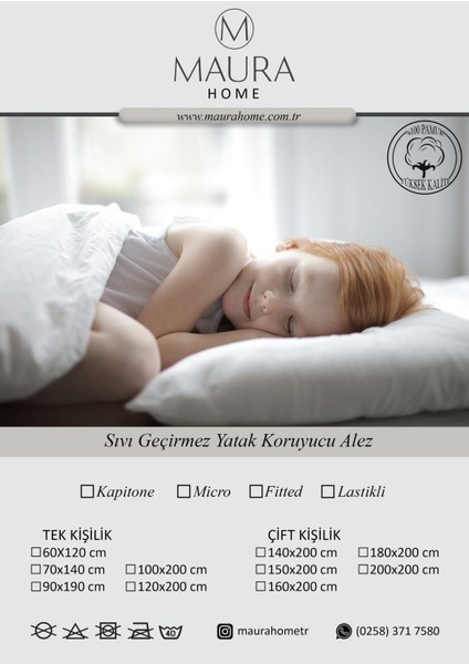 Tek Kişilik Fitted Full Kenar Sıvı Geçirmez Alez | 60X120 cm + 20 cm