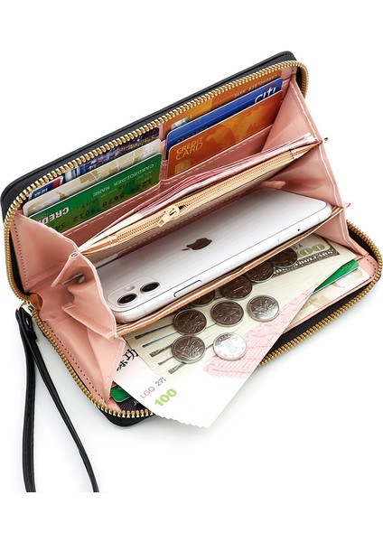 Kadın Uzun Fermuarlı Çanta Büyük Kapasiteli Çoklu Kart Yuvası Kart Tutucu El Kayışı Küçük Kız Cüzdanı (Yurt Dışından) fırsatları