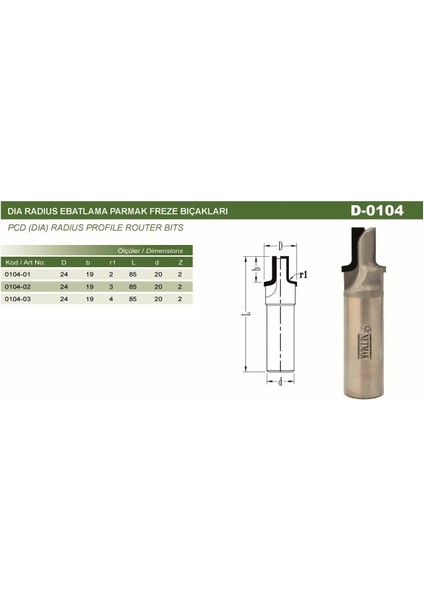 Dıa Radüs Kapak Kesim Bıçağı D-0104 R3 - 20 mm