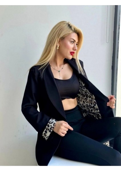 Büyük Beden Hürrem Içi Leopar Astarlı Blaze Ceket 24042