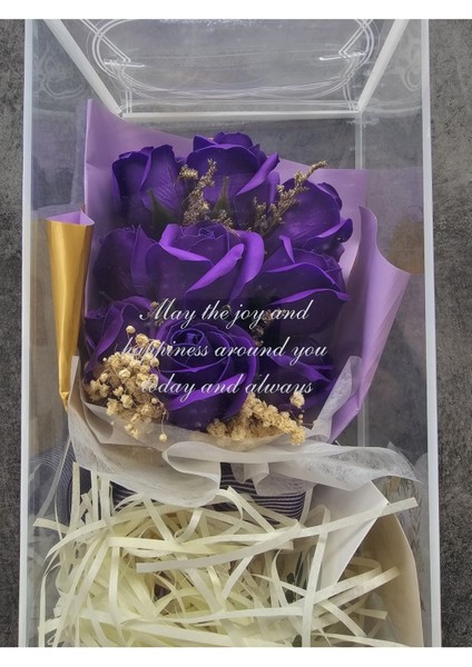 Mor Gül 9 Kafalı Cipso Aranjmanlı Sevgililer Günü Buketi Özel Kutulu Gül Hediye Buketi Yıldönümü