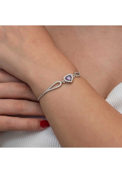 Gümüş Mor Zirkon Taşlı Kalp Bileklik fırsatları