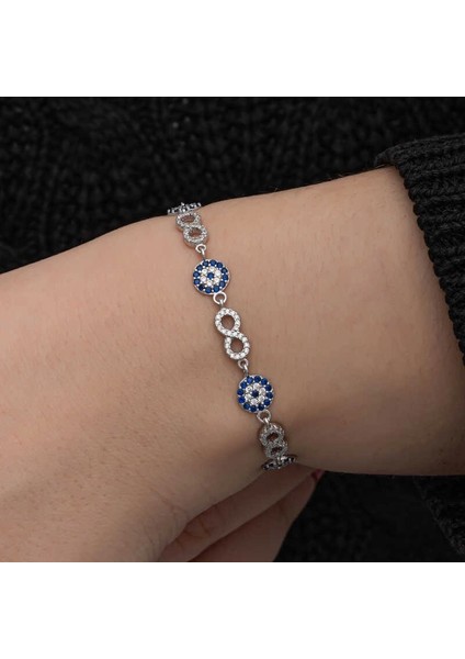 ​Gümüş Nazar Boncuklu Sonsuzluk Kadın Bileklik