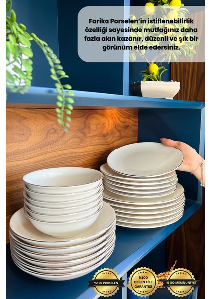 Şems 18 Parça 6 Kişilik Platin Yaldız Porselen Yemek Takımı