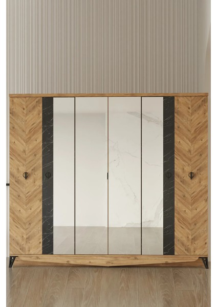 Avrupa Aynalı 6 Kapaklı Gardırop - Atlantik Çam