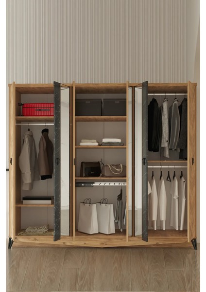 Avrupa Aynalı 6 Kapaklı Gardırop - Atlantik Çam fiyatları