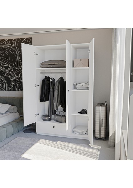 Ygdecor 3 Kapaklı Çekmeceli Elbise Dolabı Elbise Dolabı Gardrop Kıyafet Dolabı Raflı Elbise Dolabı