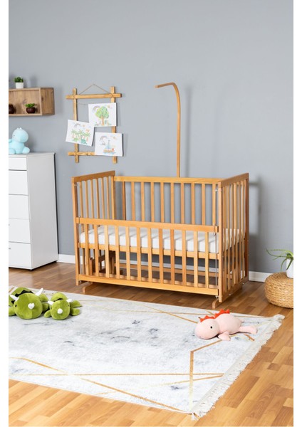 Ahşap Beşik Anne Yanı Beşik Vernikli 60X120 - Uyku Setsiz Tek Yataklı