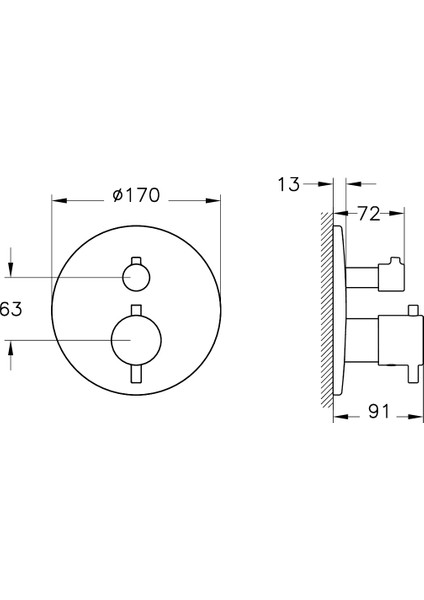 Root Round A43348 Ankastre Termostatik Duş Bataryası, Krom