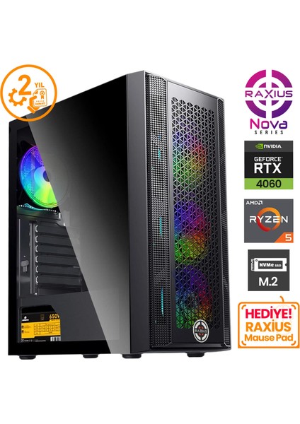 Nova G1 R5 4060-56F24 Ryzen5 5600 64 GB 2 TB SSD+2 TB SSD RTX4060 Windows 11 Pro Gaming Masaüstü Bilgisayar