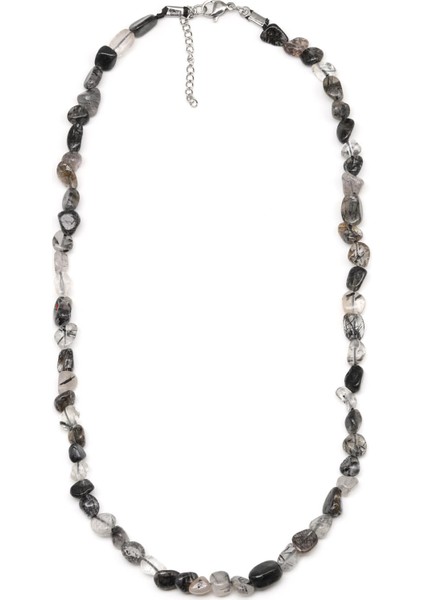 Rutil Kuvars ( Çelik Klipsli ) Doğal Taş Kolye Mercimek Kesim