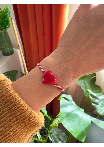 Cam Murano Kırmızı Kalp Kırmızı Beyaz Marteniçka Yeniyıl Yılbaşı Bilekliği