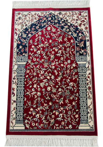 Ravza Desenli Halı Tipi Dokuma Seccade - Kırmızı