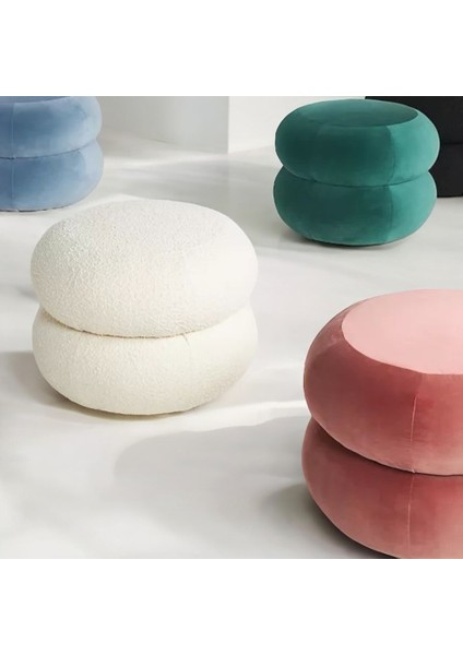 Çift Katmanlı Şık Puf - Kadife ve Bouclé Kumaşlı Dekoratif Oturma Alternatifi