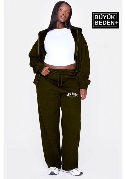 Kadın Büyük Beden New York Baskılı Ince Eşofman Altı SPR25BEAK47