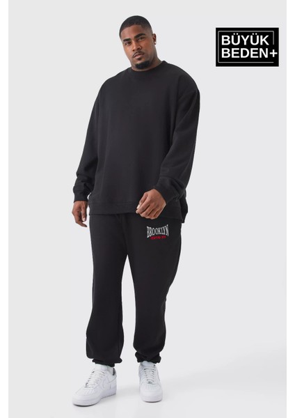 Erkek Büyük Beden Paça Lastikli Buyuk Brooklyn Baskılı Ince Eşofman Altı SPR24BEA49