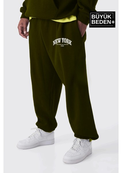 Erkek Büyük Beden Paça Lastikli New York Baskılı Ince Eşofman Altı SPR25BEA48