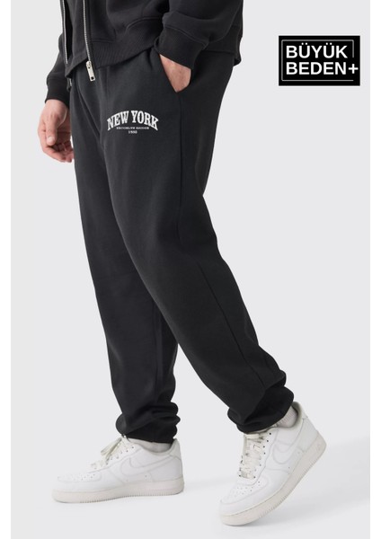 Erkek Büyük Beden Paça Lastikli New York Baskılı Ince Eşofman Altı SPR25BEA48 fiyatları
