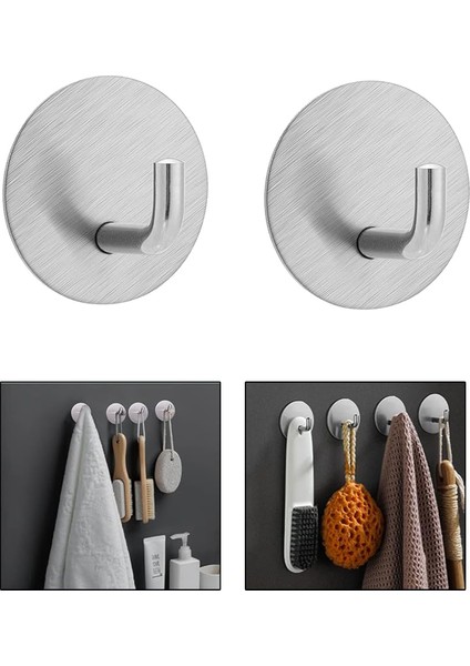 Yapışkanlı Paslanmaz Çelik Banyo Mutfak Eşya Havlu Vb Metal Askılık Yuvarlak Tasarım - AL4935 2 Adet