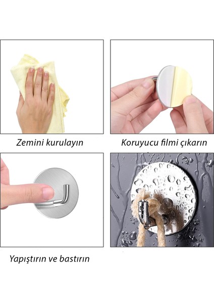 Yapışkanlı Paslanmaz Çelik Banyo Mutfak Eşya Havlu Vb Metal Askılık Yuvarlak Tasarım - AL4935 2 Adet